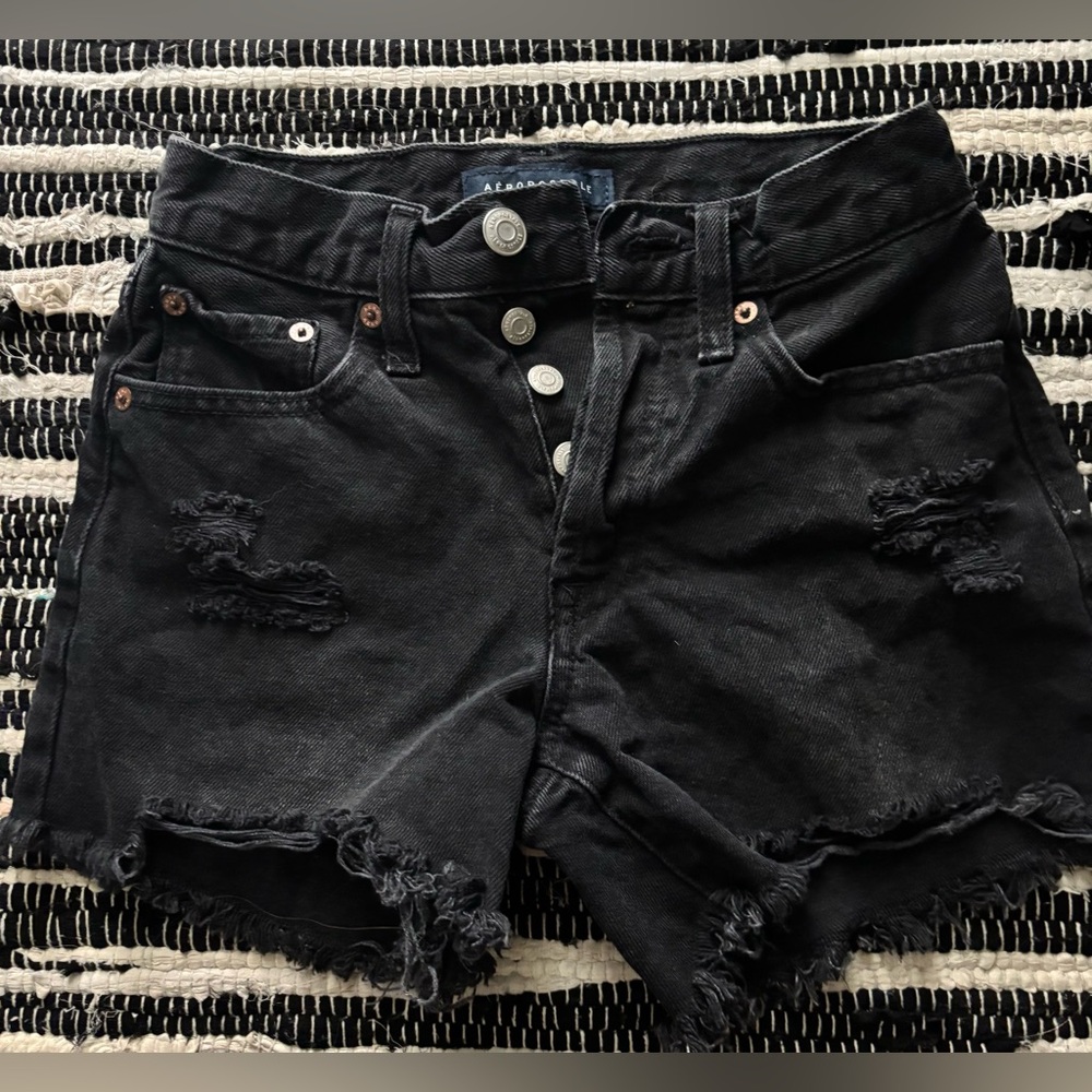 Women's Black Distressed Denim Shorts, womens 000